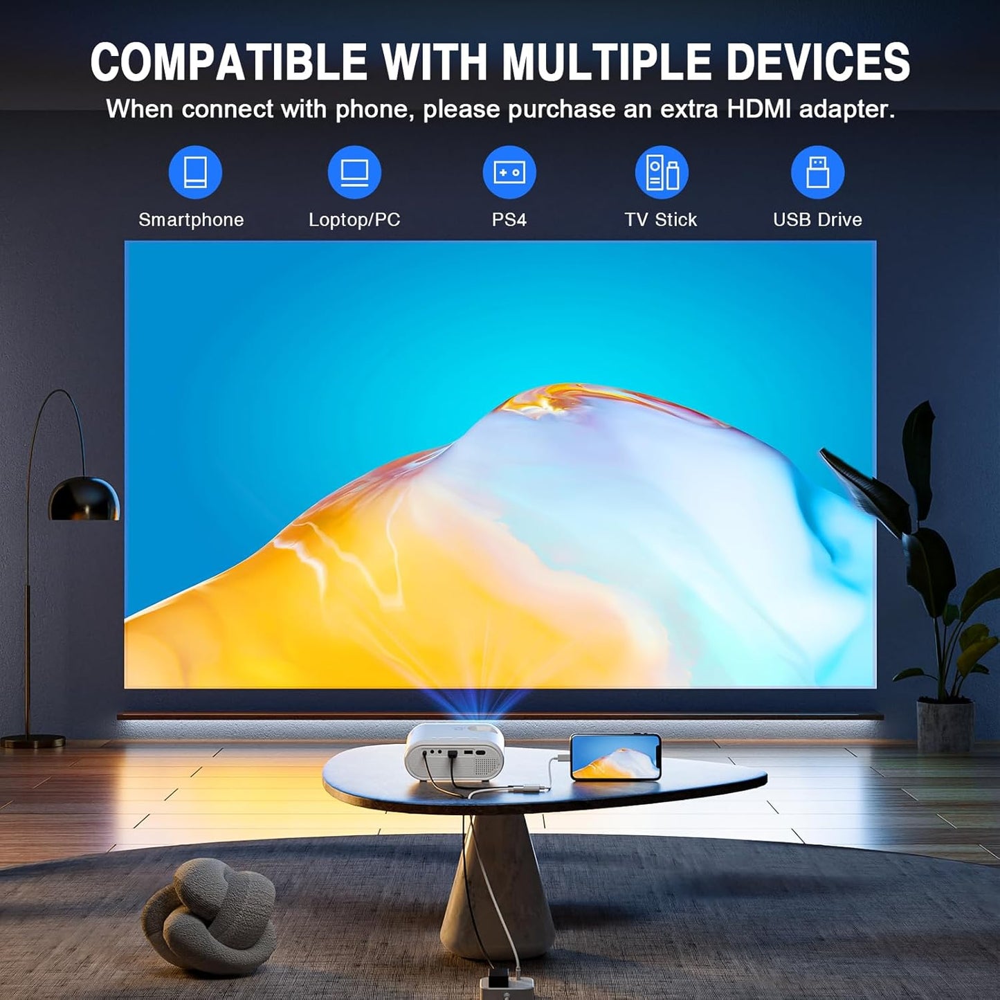 Mini Projector, Full HD 1080P Video Projector, Portable Outdoor Projector with Tripod, Kids Gift, Home Theater Movie Phone Projector Compatible with Android/Ios/Windows/Tv Stick/Hdmi/Usb