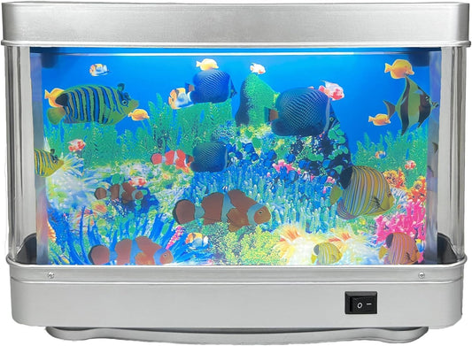 Fake Fish Tank Mini Aquarium,Artificial Tropical Fish Decorative,Fake Aquarium Decorative Lamp,Aquarium Lights Motion Lamp Night Light with Moving Fish,Gift for Kids(Us Plug)