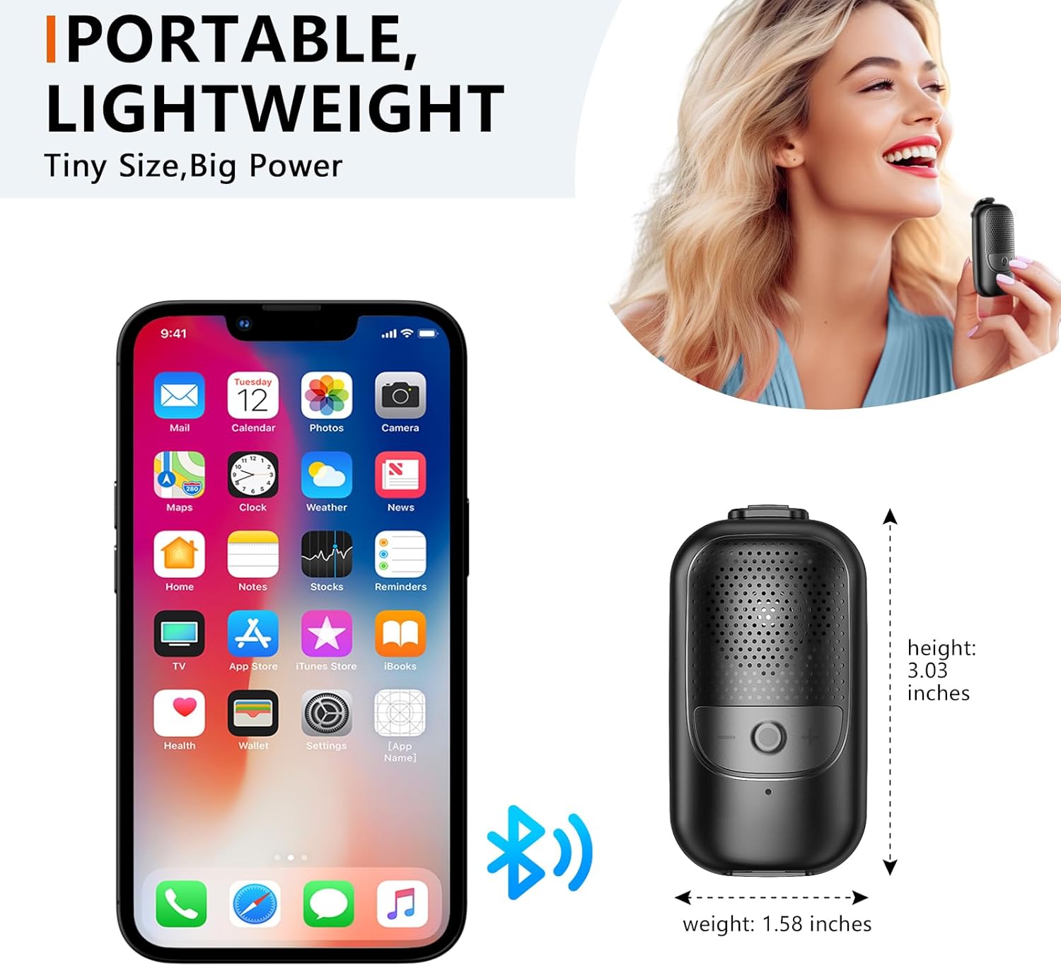 Portable Bluetooth Speaker, Clip-On Wireless with Stereo Loud Sound and Deep Bass, IPX5 Waterproof Mini Outdoor Wearable, BT 5.3 for Cycling/Home/Party/Beach/Shower/Gift