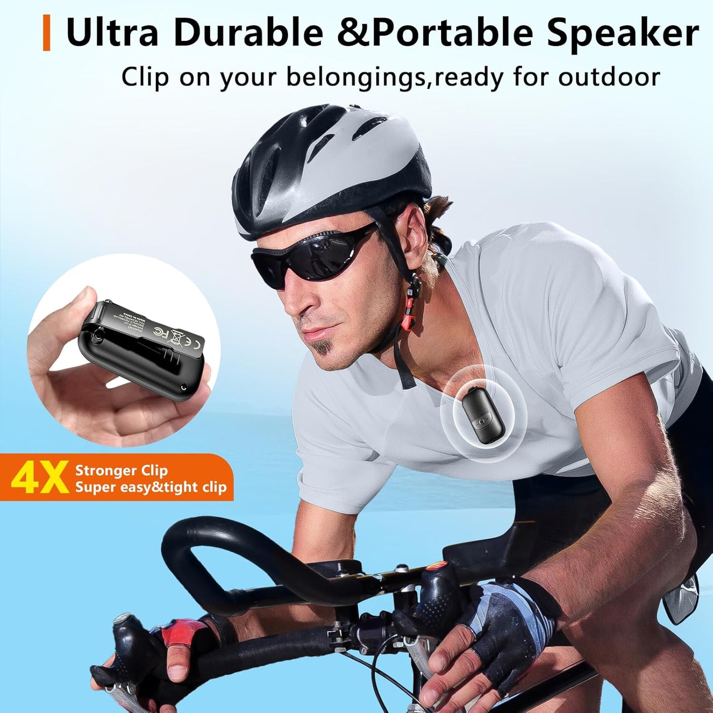 Portable Bluetooth Speaker, Clip-On Wireless with Stereo Loud Sound and Deep Bass, IPX5 Waterproof Mini Outdoor Wearable, BT 5.3 for Cycling/Home/Party/Beach/Shower/Gift