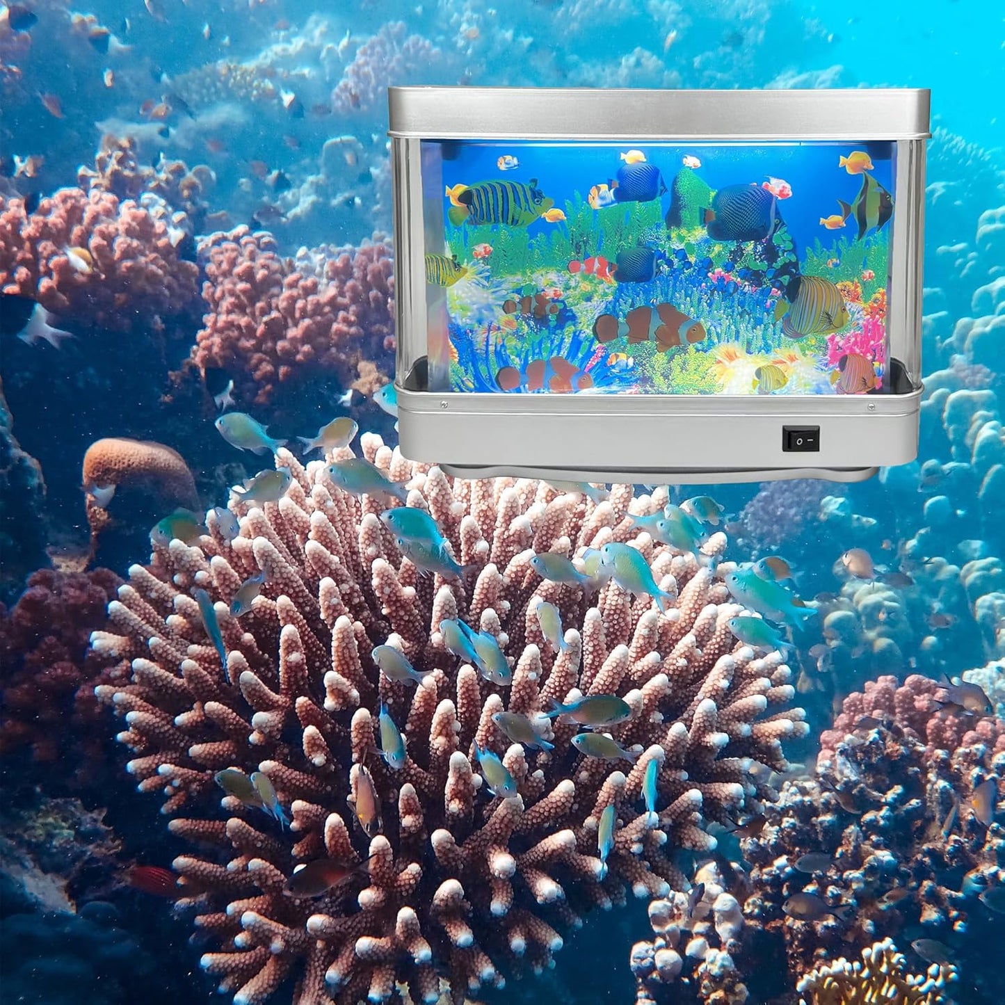 Fake Fish Tank Mini Aquarium,Artificial Tropical Fish Decorative,Fake Aquarium Decorative Lamp,Aquarium Lights Motion Lamp Night Light with Moving Fish,Gift for Kids(Us Plug)